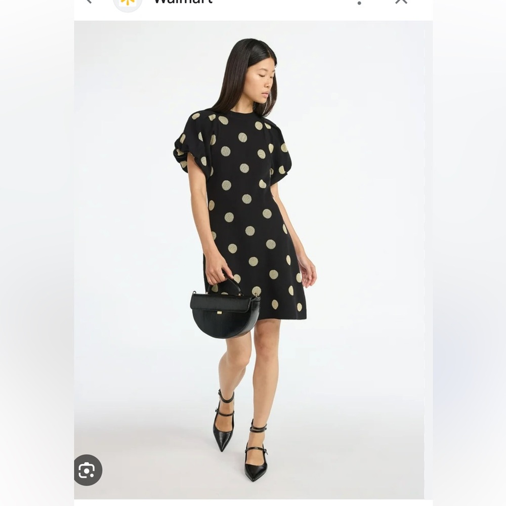 SCOOP NWT Dress with Tan Polka Dots - Puff Sleeve Fit Flare Shift Dress sz 12/14